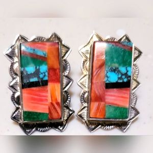 Earrings by Yellow Horse. Vintage inlaid in Sterling Silver.